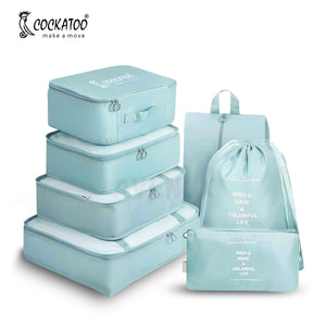 Cockatoo Jet-Set 7 Pc Travel Storage Bag,Travel Organizer Bags for Luggage, Material: Twill Cloth