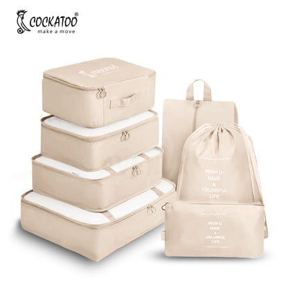 Cockatoo Jet-Set 7 Pc Travel Storage Bag,Travel Organizer Bags for Luggage, Material: Twill Cloth
