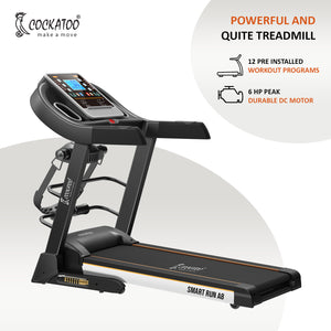 Cockatoo SmartRun A8 6HP Peak Auto Incline Treadmill for Home Foldable with Massager Easy Installation, Noiseless Motor Treadmill with Super Shock Reducing Function, Speed16 Km/Hr, Max Weight130 Kg