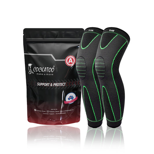 Cockatoo Knee Compression Support KN-444 - Nylon & Spandex Material - Green Color - Extra-Large Size - for Gym, Running, Cycling, Sports, Jogging, Workout, and Pain Relief