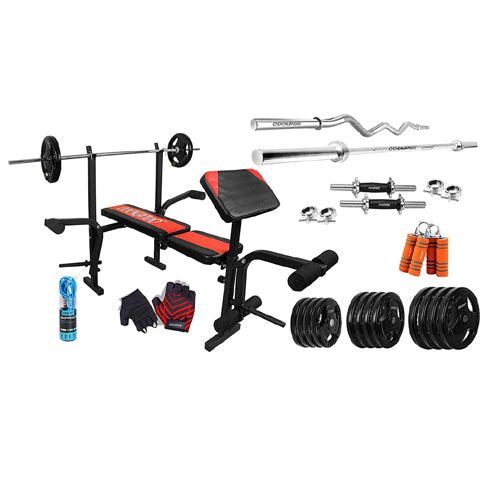 Cockatoo Professional Gym Training (10 Kg to 100 Kg) Home Gym Set With Regular Metal Integrated Rubber Plates & 5 in 1 Olympic & Regular Weight Bench