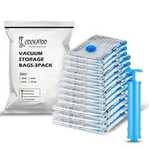 Cockatoo Space-Mate Vacuum Bags for Travel With Pump | Value Pack Of 12 (3 Jumbo, 3 Large, 3 Medium, 3 Small)