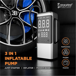 Cockatoo ATJ-9366 Tyre inflator 4-in-1 Portable Jump Starter with Air Compressor | 8000 mAh Battery