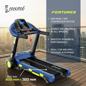Cockatoo Track Elite |4HP Peak DC Motorized Treadmill for Home| 3 Level Manual Incline