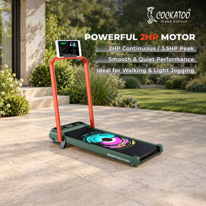 Cockatoo SmartWalk 4AH Walking Pad| 2-3.5HP Peak, Under Desk Walk Pad With Handle| Max Speed 10Km/Hr| 3 Level Manual Incline |6 Automatic Program, Max User Weight 110Kg