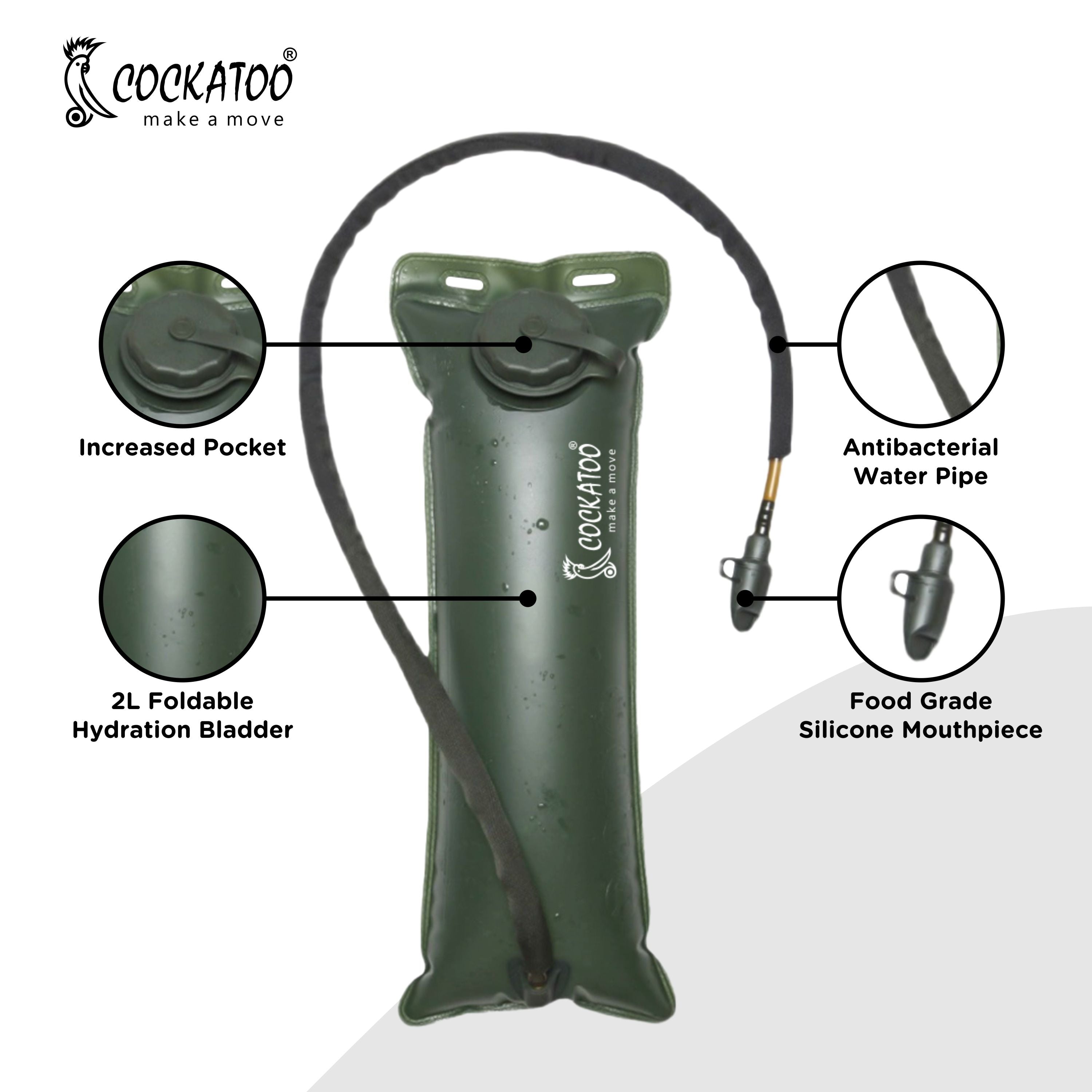 Cockatoo Hydration Bladder 2 Liter Leakproof Water Reservoir, Outdoor