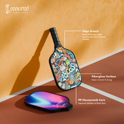 Cockatoo Edge Carbon Fibre Textured Pickleball Padle|PP Honeycomb with Carbon Friction Surface| Long Handle Pickleball Racket with Free Half Cover