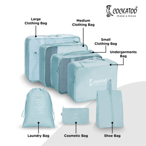 Cockatoo Jet-Set 7 Pc Travel Storage Bag,Travel Organizer Bags for Luggage, Material: Twill Cloth