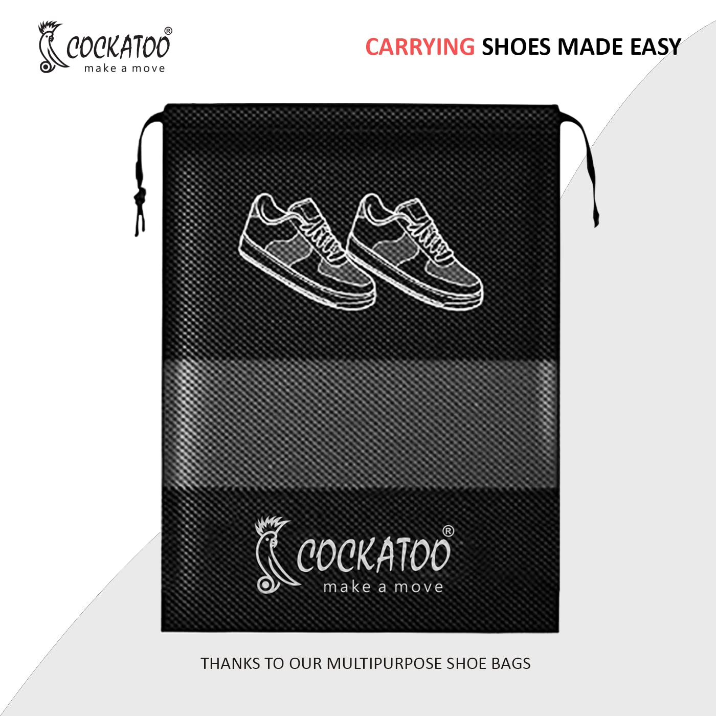 Cockatoo Shoe Bag for Travel & Storage, Women & Men, Travelling Shoe Storage Bag, Shoe Storage Organizer Bag - Pack of 6 Shoe Pouch(13 x 17.32 Inch)