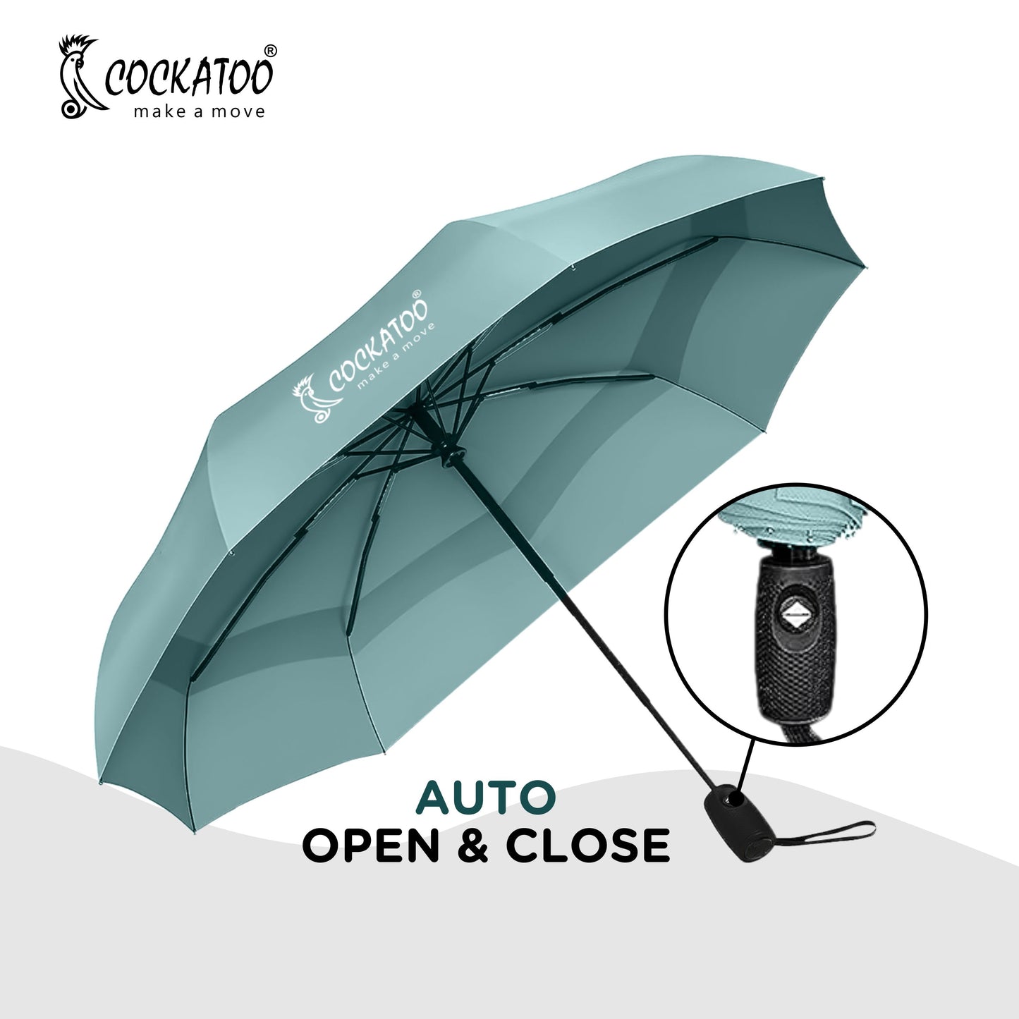 Cockatoo Rain-Guard Automatic Umbrella with 8 Ribs, Material- Polyponee, Umbrella for Women & Men, with Auto Open-Close Button(6 Month Warranty)