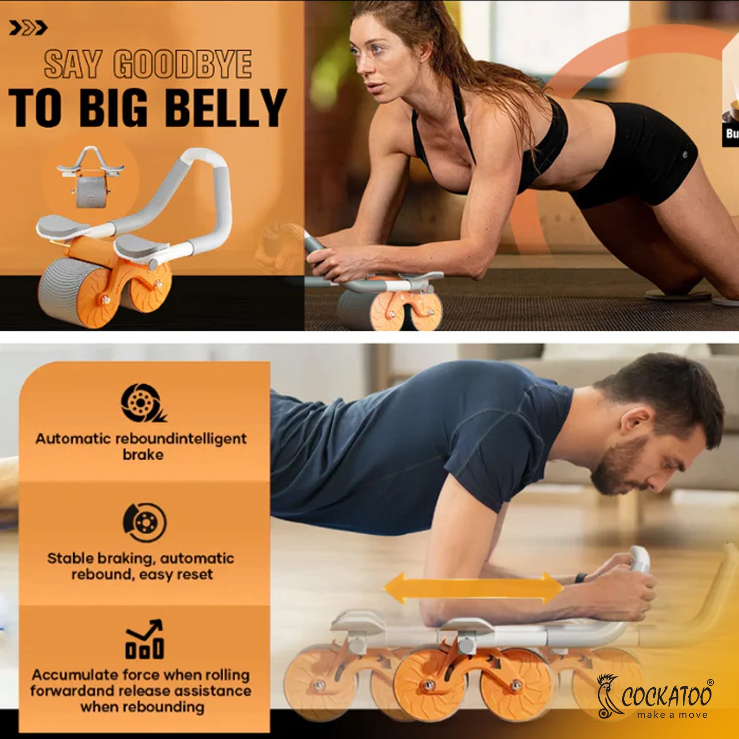 Cockatoo Auto Rebound Ab Wheel Abs Workout Abdominal Exercise Rollers
