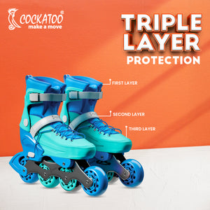 Cockatoo Shadow Line Adjustable 4 Wheel Inline Skates| ABEC-7 Bearing Skating Shoes| Adjustable Strap