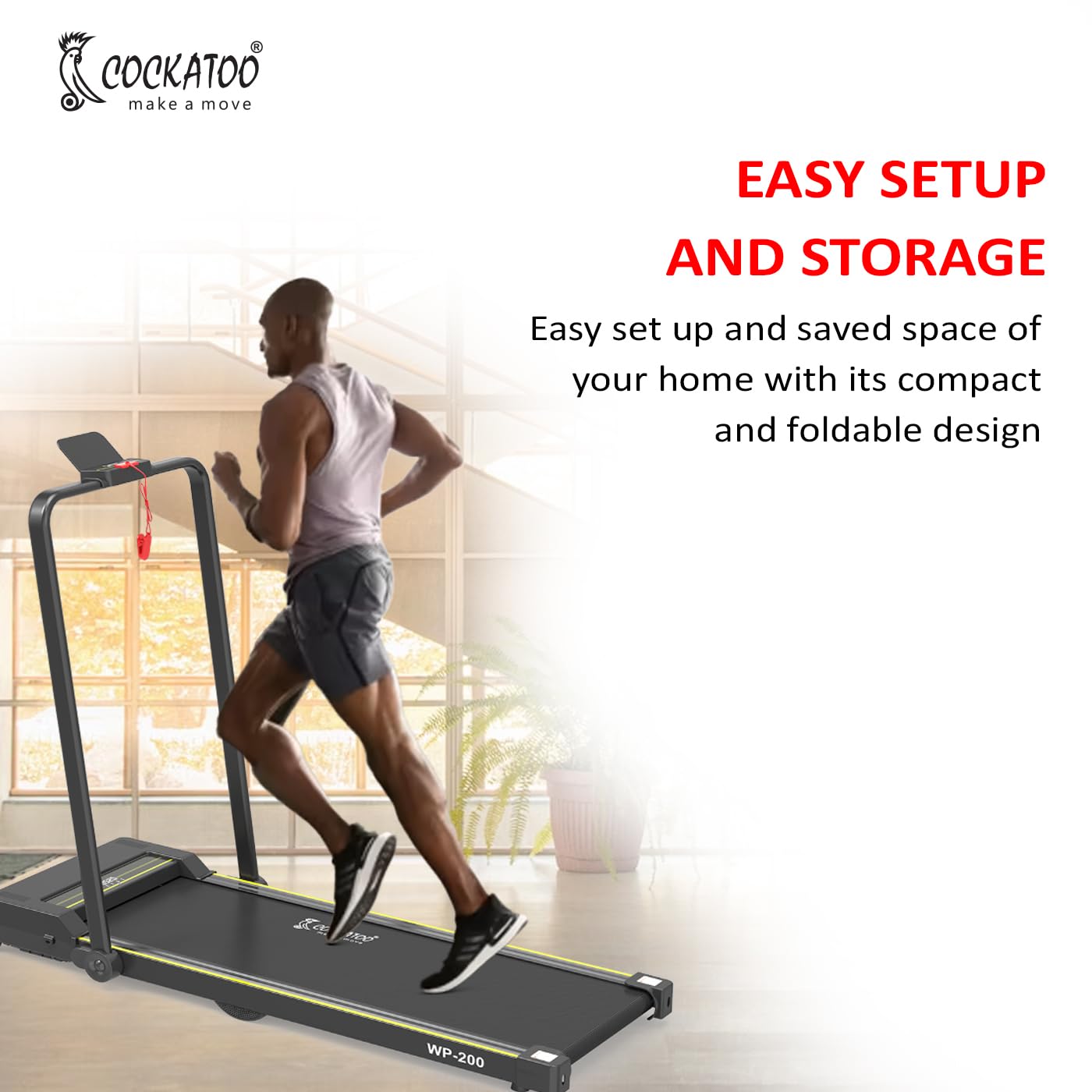 Cockatoo WP-200 1.5HP - 3HP Peak Motorized Treadmill, Walking Pad for Home, Foldable Treadmill, Max Speed- 8 Km/Hr, Max Weight 110 Kg(Free Installation Assistance, 1 Year Warranty)