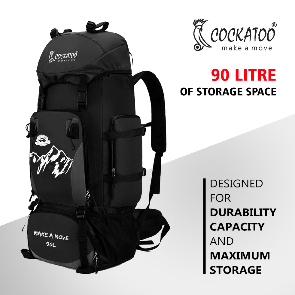 Cockatoo Trek Pro 90L Rucksack Trekking Bag Waterproof| Black
