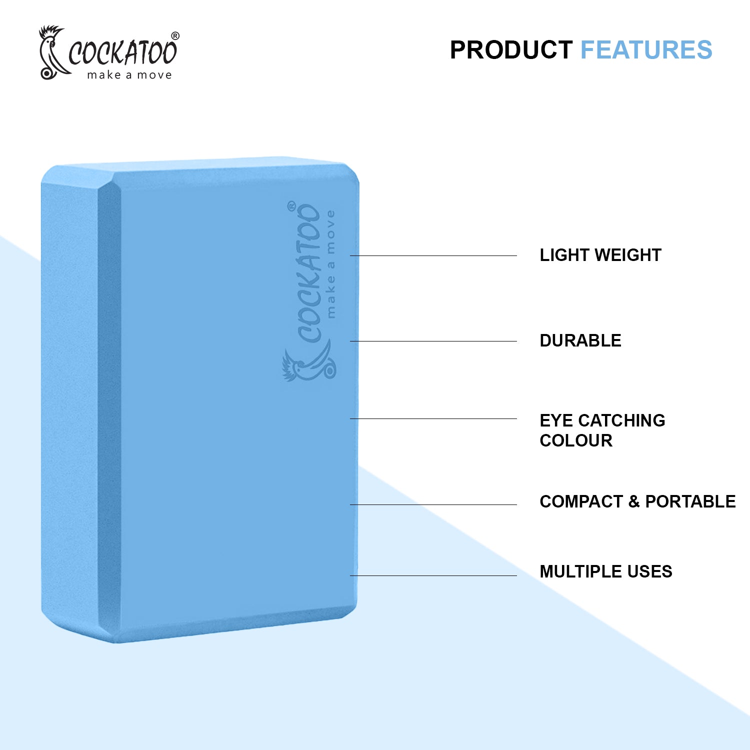 Cockatoo Yoga Block - Supportive Latex-Free EVA Foam Soft Non-Slip Surface  for Yoga, Yoga Bricks Pack Of 1 (6 Month Warranty)