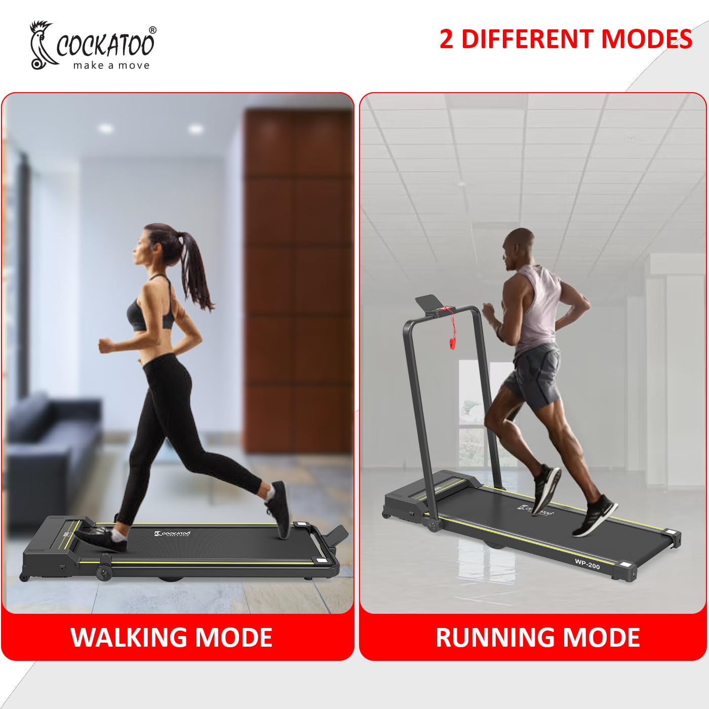 Cockatoo WP-200 1.5HP - 3HP Peak Motorized Treadmill, Walking Pad for Home, Foldable Treadmill, Max Speed- 8 Km/Hr, Max Weight 110 Kg(Free Installation Assistance, 1 Year Warranty)