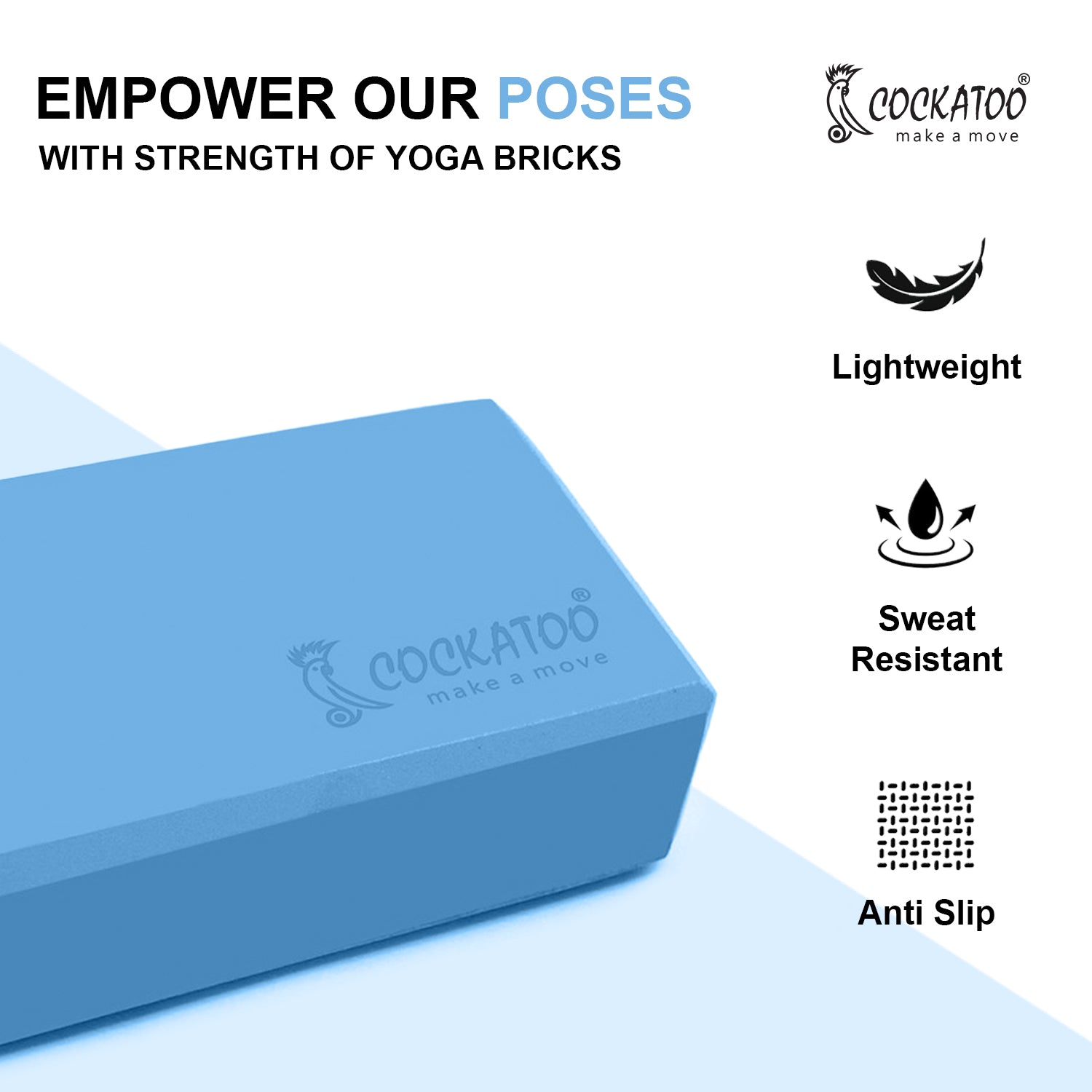 Cockatoo Yoga Block - Supportive Latex-Free EVA Foam Soft Non-Slip Surface  for Yoga, Yoga Bricks Pack Of 1 (6 Month Warranty)