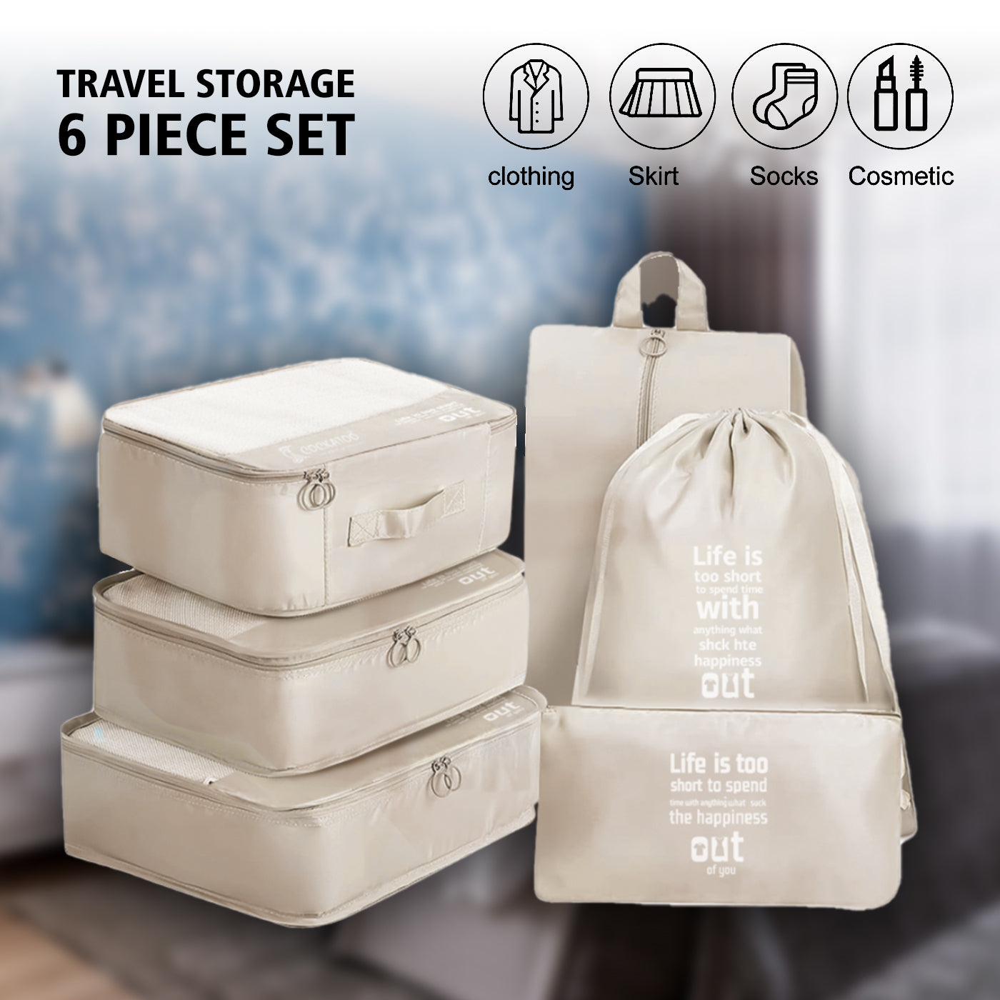 Cockatoo Trek-Trove 6 Pc Travel Storage Bag, Travel Organizer Bags for  Luggage, Material: Silk Cotton(6 Month Warranty)