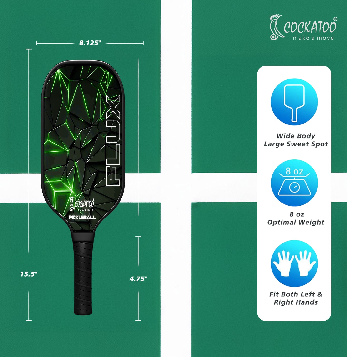 Cockatoo Flux Glass Fibre Web Texture Pickleball Padle |PP Honeycomb R