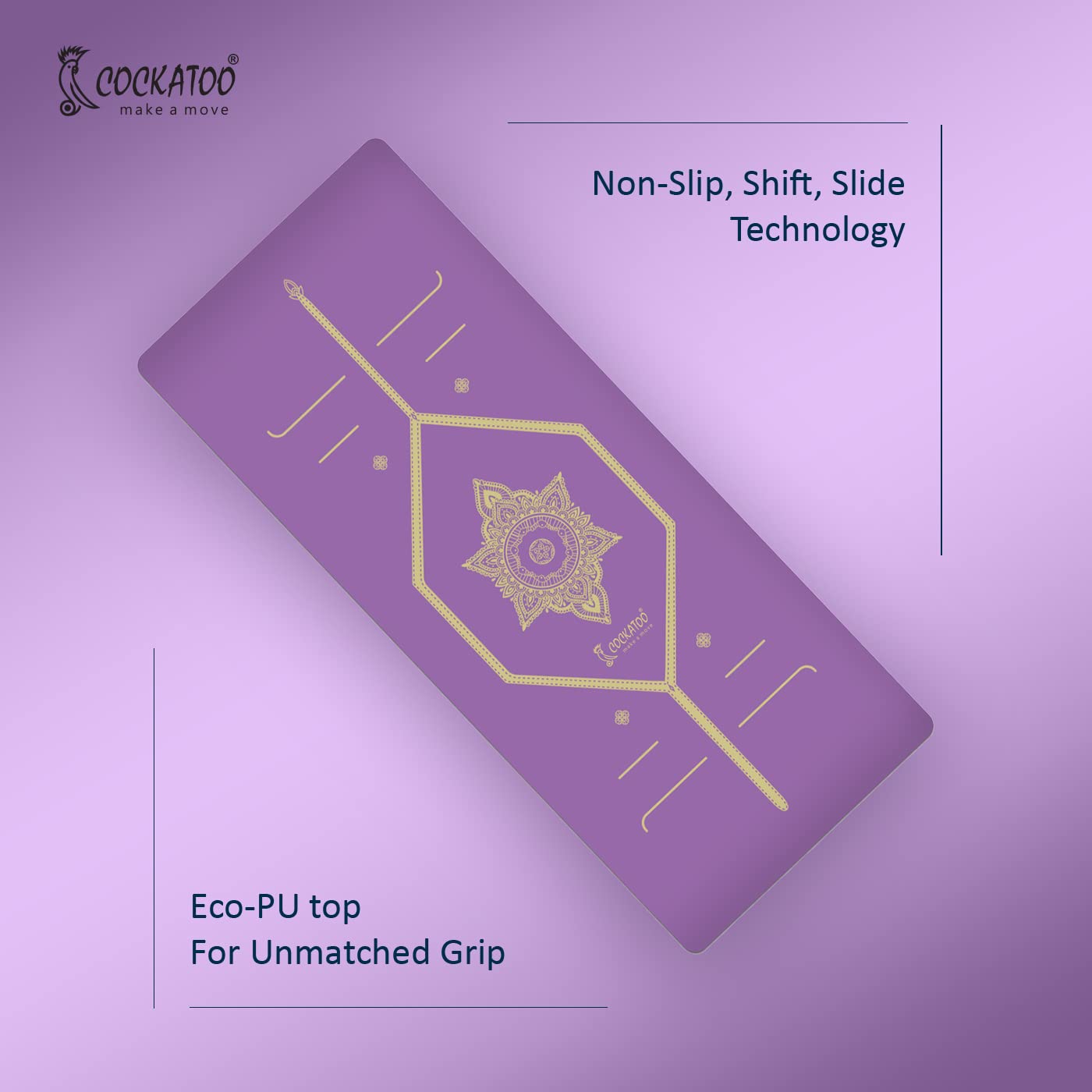 Cockatoo Super Premium 5.5 MM Pure Natural Rubber Non Slip, Unrolls Flat Always, Sweat Absorbent Yoga Mat For Women and Men with Cover Bag L-183CM x W-61CM (1 Year Warranty)