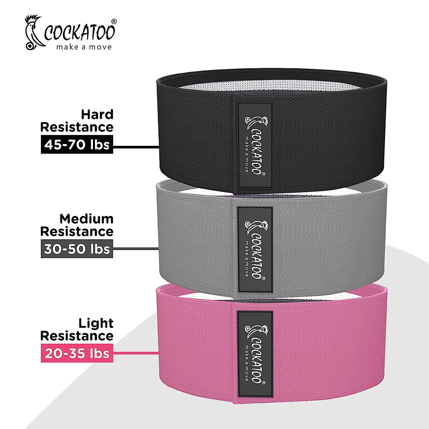 Cockatoo Fabric Resistance Bands for Working Out, Exercise Bands Workout, 3 Booty Bands for Women Legs and Glutes, Pilates Flexbands,Loop Hip Band for Women(6 Month Warranty) (Light-Medium-Hard)