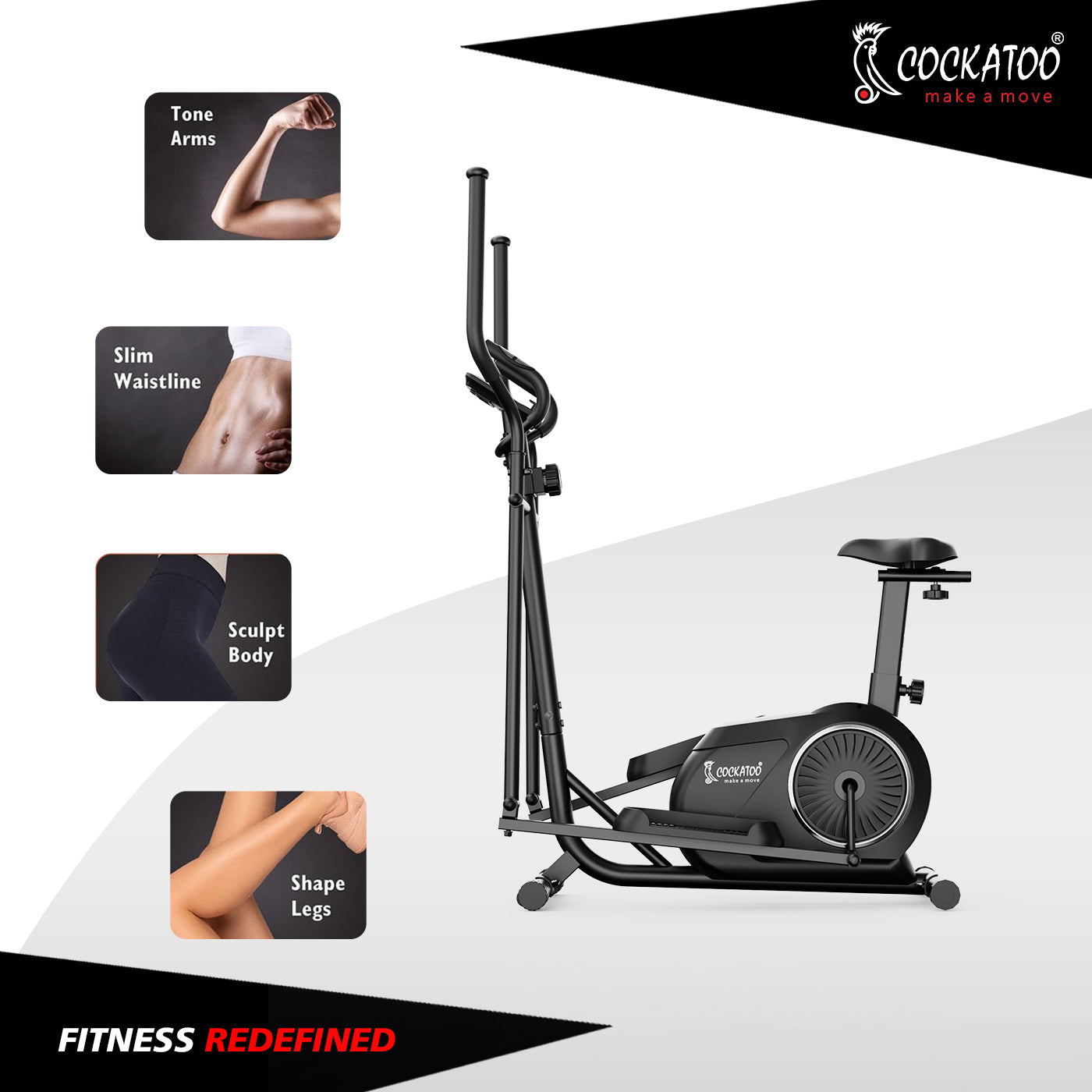 Cockatoo Trainer-X 5Kg Fly-Wheel Elliptical Cross Trainer for Home Levels of Resistance| Max User Weight 120 Kg Free Installation