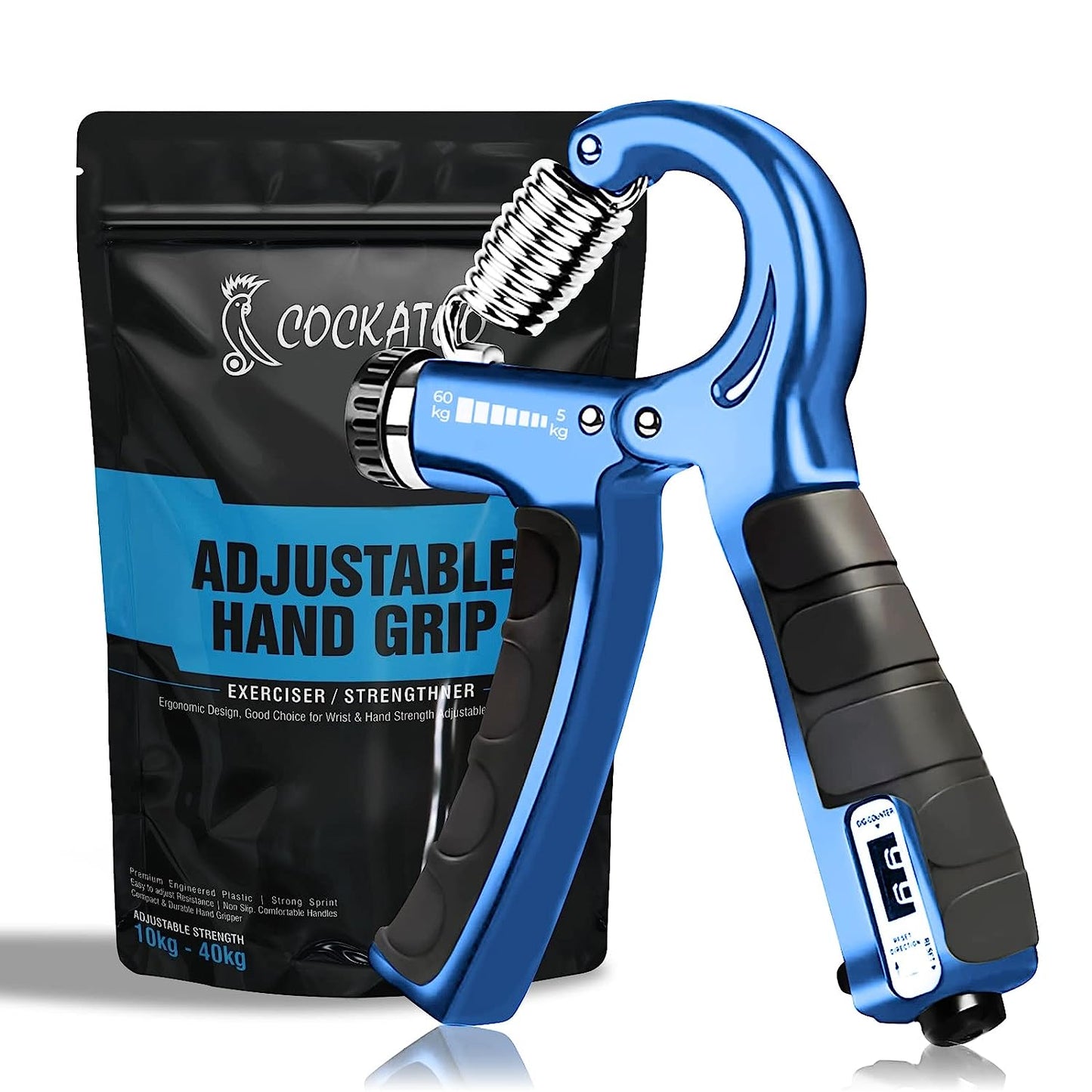 Cockatoo Counter Hand Grip Strengthener|(5 KG - 60 Kg) Adjustable Hand Grip| Hand Gripper for Men & Women| Digital Hand Grip Strengthener (6 Month Warranty) (Skyblue)