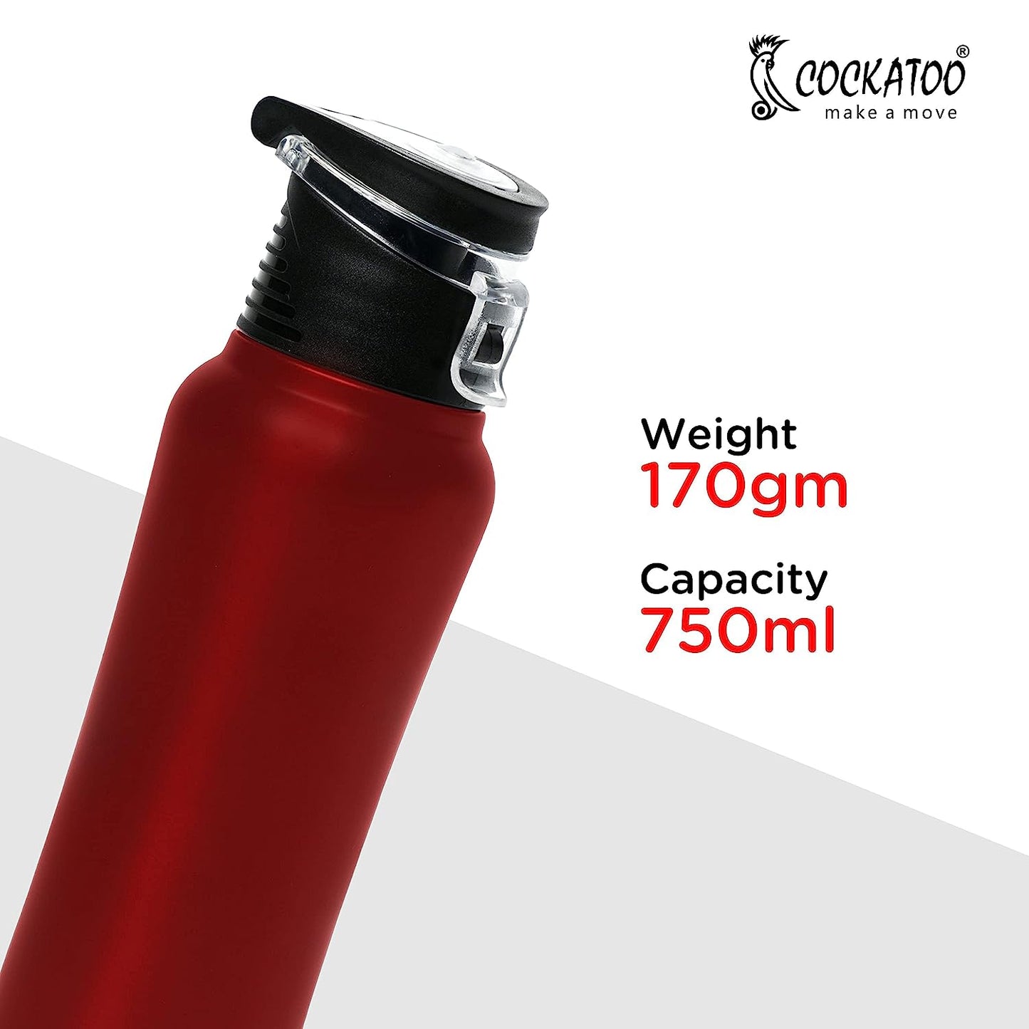 Cockatoo Fusion 750Ml Single Wall Stainless Steel Water Bottle for Gym, Yoga & Cycling|100% BPA Free| 100% Rust Free | Pack of 1