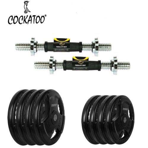 Cockatoo (10Kg to 200 Kg) Home Gym Combo with (51 mm Diamater) 7 Holes Metal Integrated Olympic Weight Plates; Home Gym Set, 110KG Set