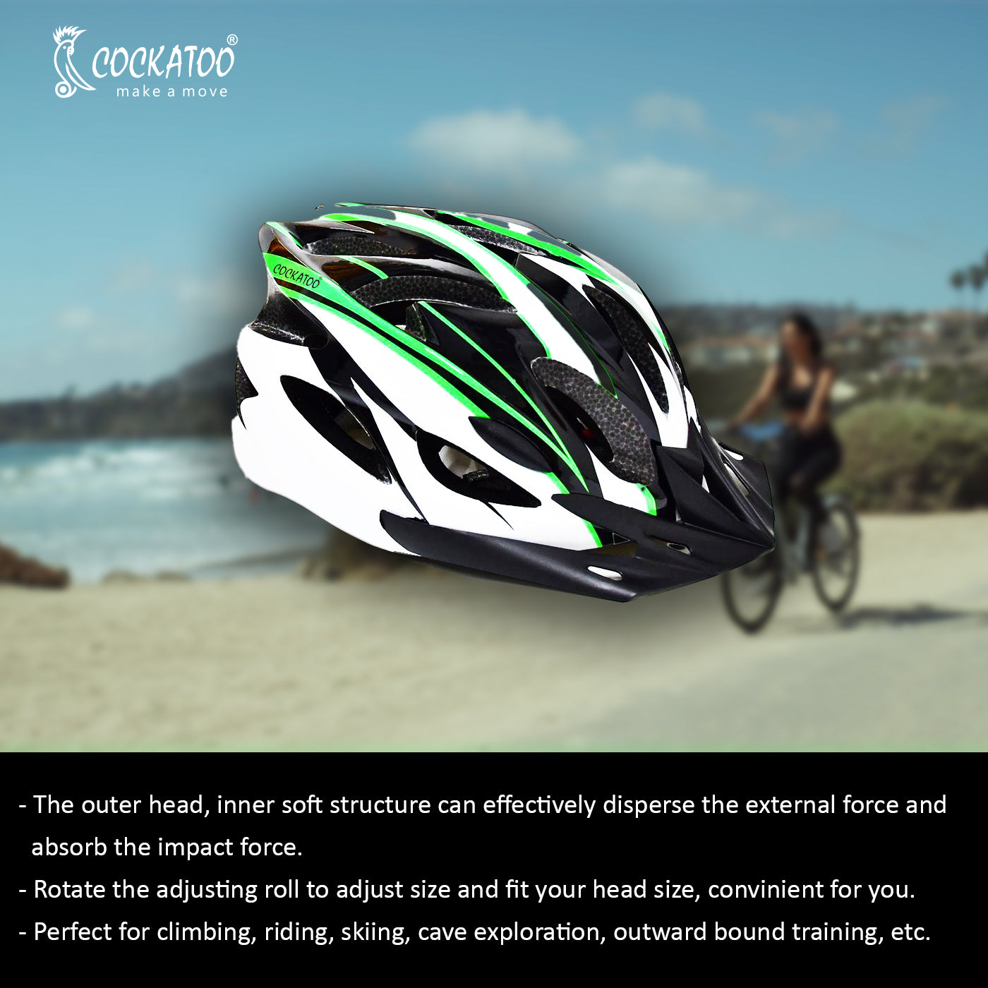 Cockatoo Adjustable Cycling Helmet with Detachable Visor|Adjustable Light Weight Mountain Bike Cycle Helmet with Padding for Kids and Adults|Racing Helmet for Men and Women