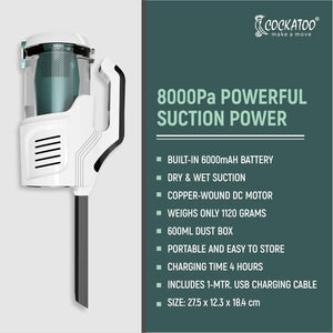 Cockatoo WL-X901 Cordless Vacuum Cleaner | Powerful 11.1V 80W Suction | 6000mAh Battery