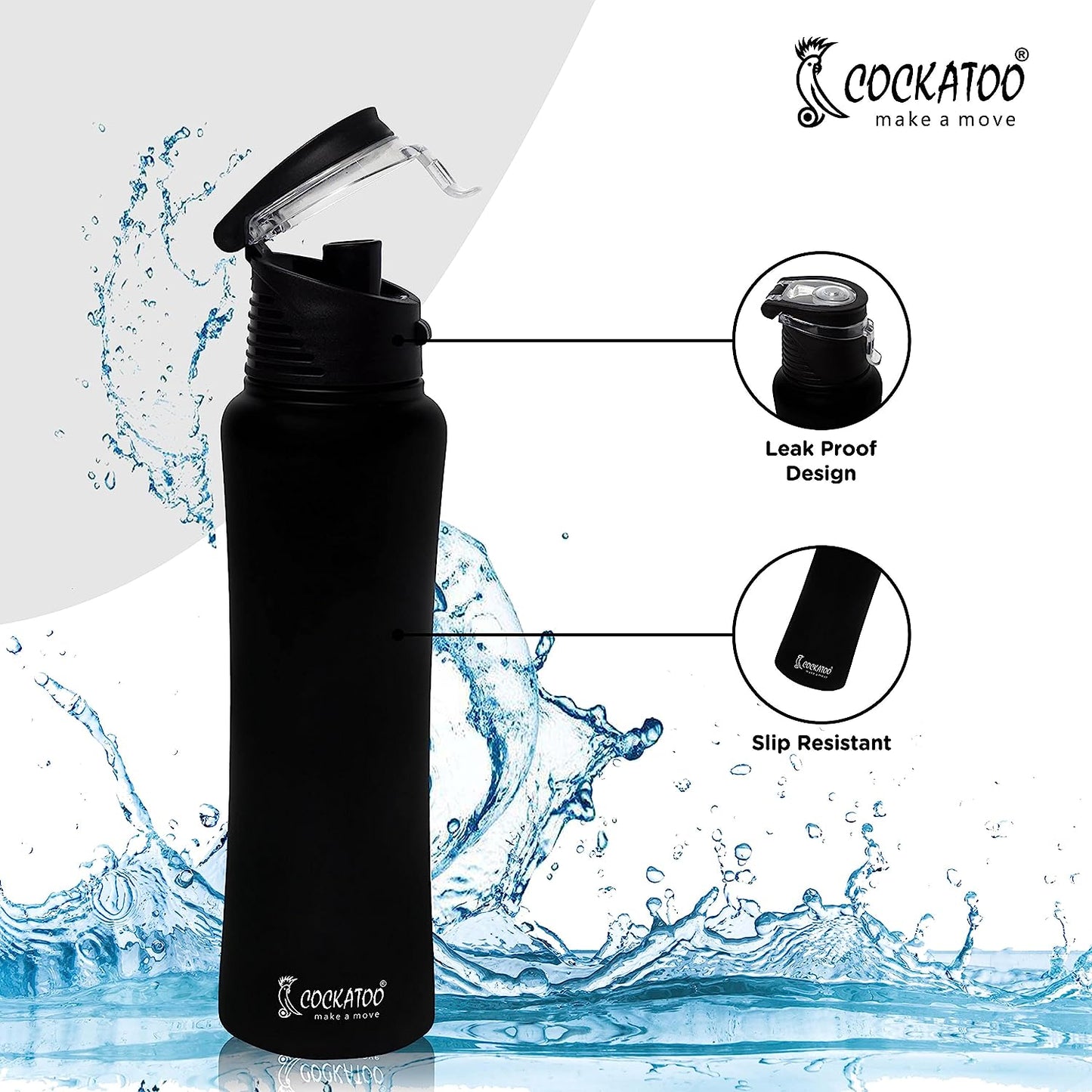 Cockatoo Fusion 750Ml Single Wall Stainless Steel Water Bottle for Gym, Yoga & Cycling|100% BPA Free |100% Rust Free | Pack of 1