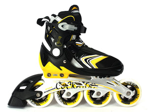 COCKATOO ABEC 7 Inline Adjustable Skates IS05 (90 mm Wheel) Black/Yellow (Large)