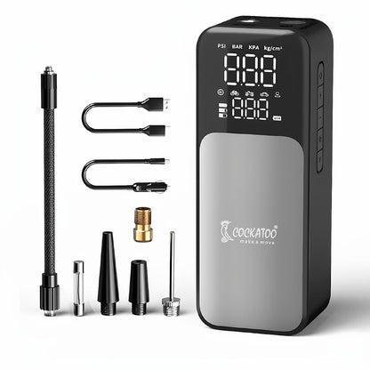 Cockatoo 9166 Tyre inflator | High-Power Portable Air Compressor Pump| 80W, 21mm Cylinder| 3x2000mAh Battery