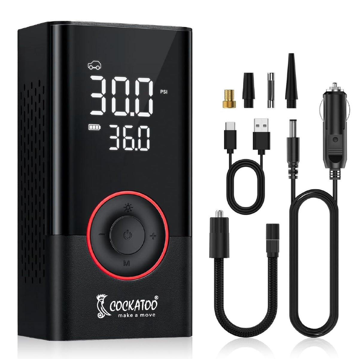 Cockatoo ATJ-005 Tyre inflator Portable Air Compressor Pump with LED