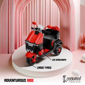 Cockatoo 2E-Cruise Rechargeable Electric Kids Bike, Kids Scooter Bike for 2 to 8 Years Boy Powered by 6V & 4.5 AH Battery for 4.5 Hr to 6Hr Ride, with Bluetooth Music & Other Safety Feature- Max 30 Kg