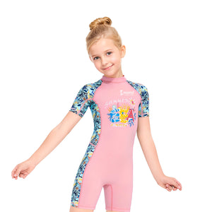 Cockatoo Swimming Costume For Girls| Half Knee Polyester Kids Swim Wear| Pink