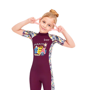 Cockatoo Swimming Costume For Girls| Half Knee Polyester Kids Swim Wear| Red