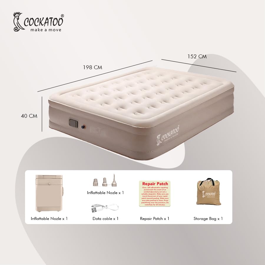 Cockatoo AeroRest PVC Double Airbed with Air Pump Repair kit and Stora