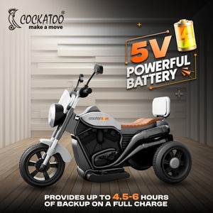 Cockatoo 5ECruise Rechargable White Harlay Electric Kids Bike for 1-5 Yrs with Music & LED