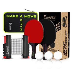 Cockatoo Spin Pro 3-Star Table Tennis Racket Set|TT Set with 2 Bats & 3 Balls & 1 Net| Intermediate Level | Black And Red