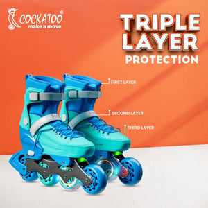 Cockatoo Shadow Line Adjustable 4 Wheel LED Inline Skates| ABEC-7 Bearing Skating Shoes| With Lightning Wheel