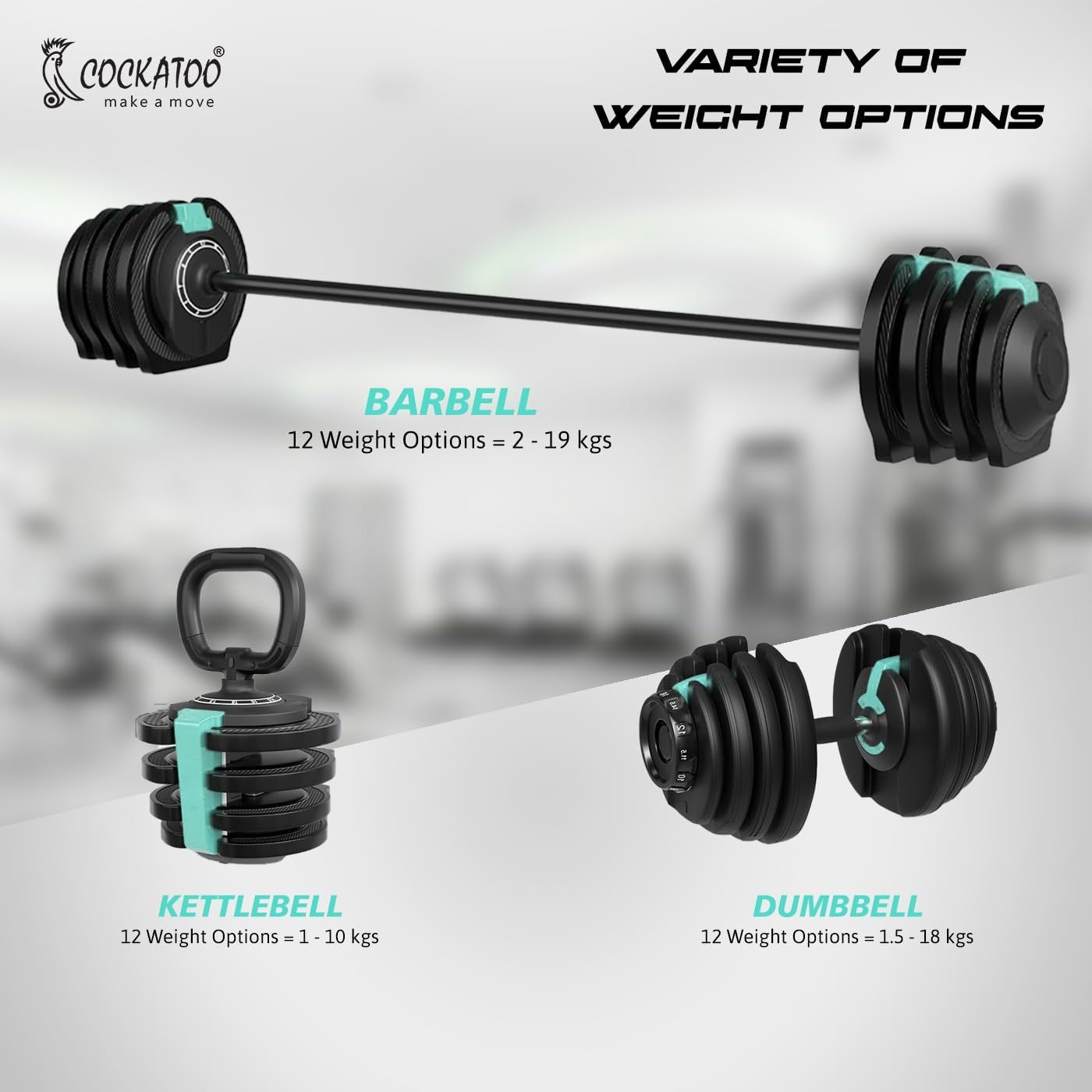 Cockatoo Adjustable Dumbbell in With Connecting Rod Kettlebell