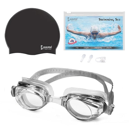 Cockatoo Basic Swimming Set for Adults, Swimming Set with Goggles, Earplugs, Nose pin for Men & Women