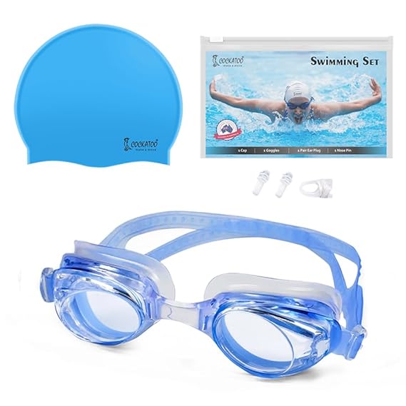 Cockatoo Basic Swimming Set for Adults, Swimming Set with Goggles, Earplugs, Nose pin for Men & Women