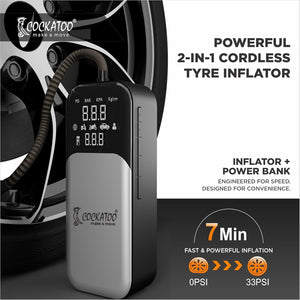 Cockatoo 9166 Tyre inflator | High-Power Portable Air Compressor Pump| 80W, 21mm Cylinder| 3x2000mAh Battery