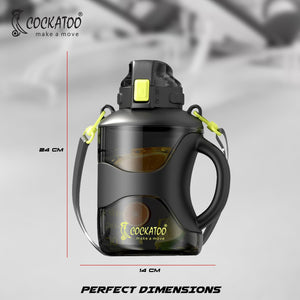 Cockatoo 2.2L Glossy Gallon Gym Bottle for Adults | Gallon Gym Bottle with Free Cleaner for Gym and Sports- Black