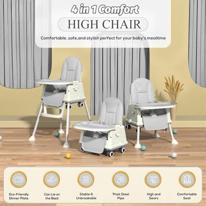 Cockatoo Kids Bite Buddy 3-in-1 Foldable Baby High Chair| With Removable Tray| 3-5 Yrs