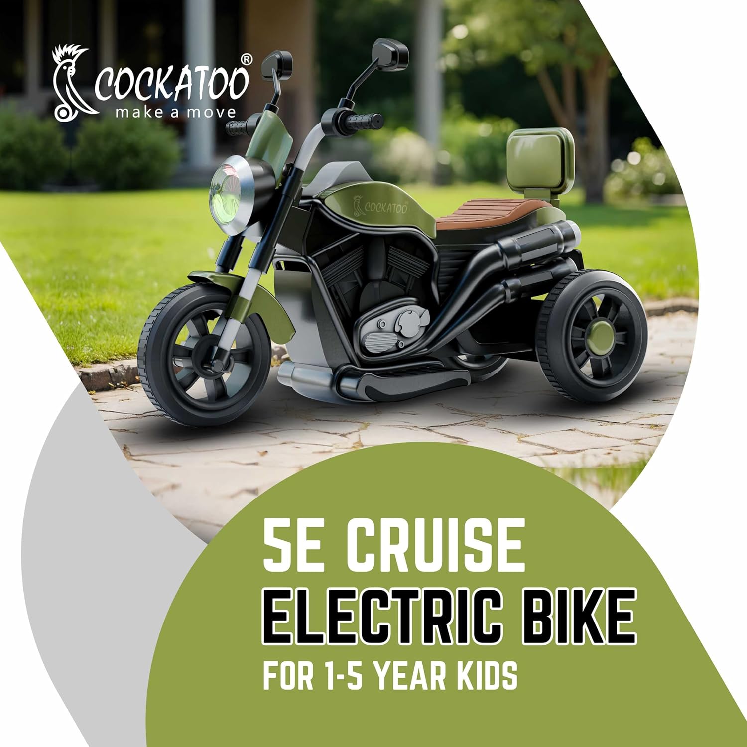 Cockatoo 5E Cruise Rechargeable Electric Kids Bike for 1-5 Yrs with Music LED lights