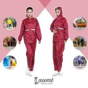 Cockatoo RNCT-01 Rain Coat with Pant | Oxford Material Rain Coat for Men & Women| Red